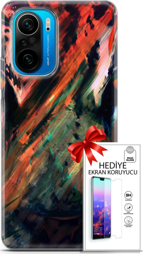 Xiaomi Poco F3 Kılıf Orijinal Seri Algorand 20 Kırmızı Yeşil Renkli Kılıf Ekran Koruyucu