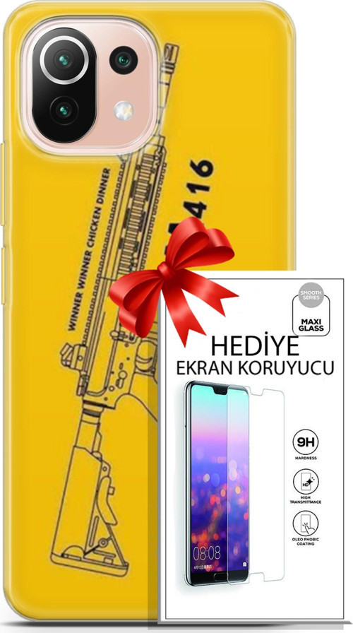 Xiaomi Mi 11 Lite Kılıf Orijinal Seri Pubg 28 M416 İz Bırakmayan Kılıf + Ön Ekran Koruyucu