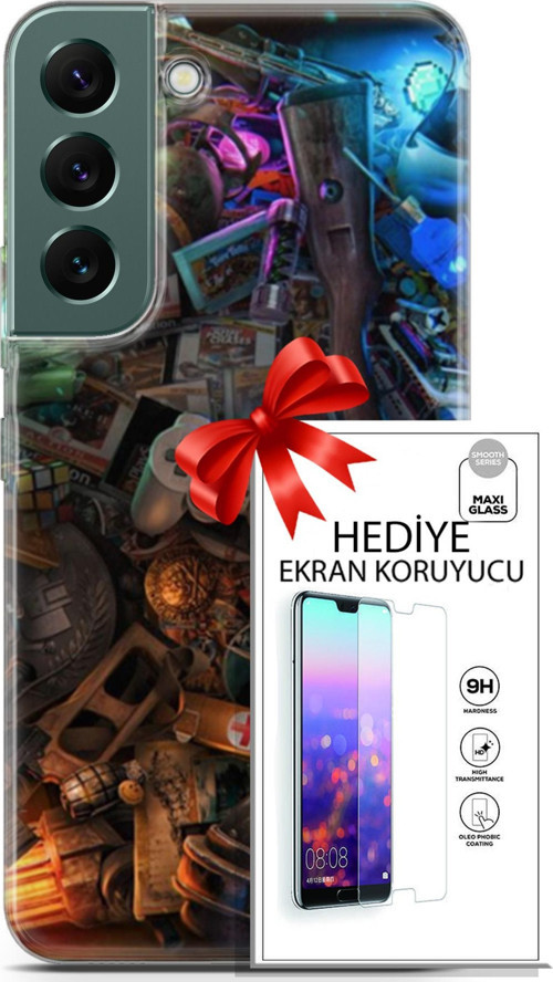 Samsung Galaxy S22 Kılıf Orijinal Seri Pubg 24 Teçhizatlar Darbe Emici Kılıf + Ekran Koruyucu