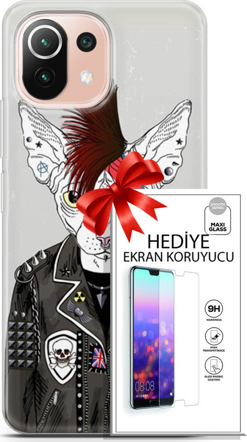 Xiaomi Mi 11 Lite Kılıf Orijinal Seri Punky 06 Punk Kedi Sfenks Koruyucu Kapak Ekran Koruyucu