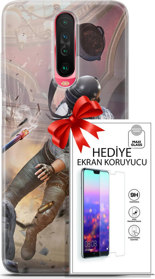 Xiaomi Poco X2 Kılıf Orijinal Seri Pubg 07 Kravatlı Karakter Desenli Kılıf + Ön Ekran Koruyucu