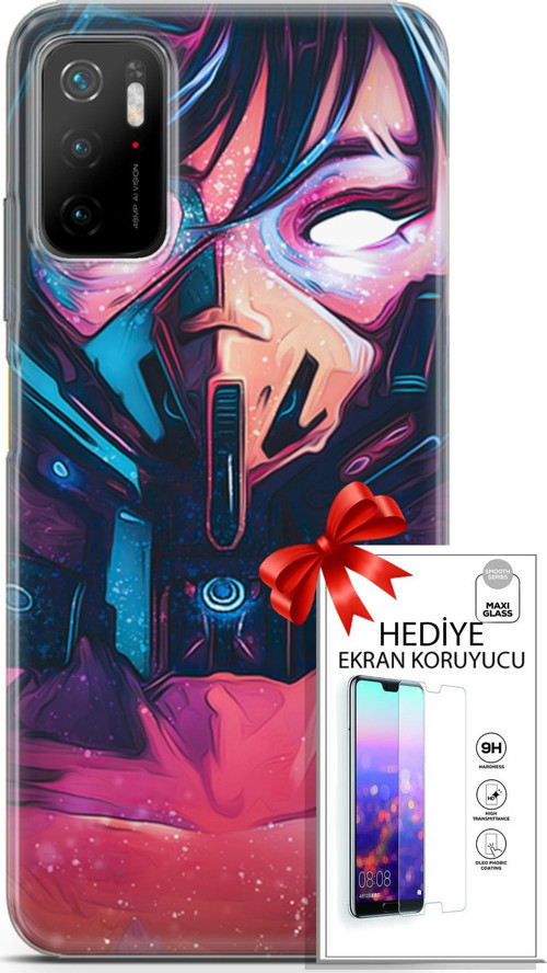 Xiaomi Poco M3 Pro Kılıf Orijinal Seri Algorand 27 Maskeli Kadın Lazer Kesim Silikon Ekran Koruyucu