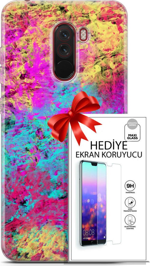 Xiaomi Pocophone F1 Kılıf Orijinal Seri Nature 29 Çok Renkli Leke Tutmaz Kapak + Ekran Koruyucu