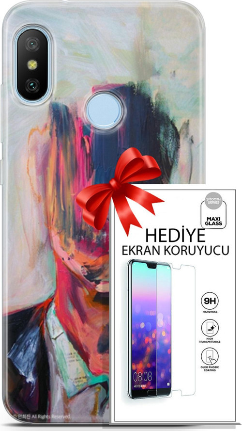 Xiaomi Mi A2 Lite Kılıf Orijinal Seri Soul 22 Acivert Pembe Kap + Ekran Koruyucu