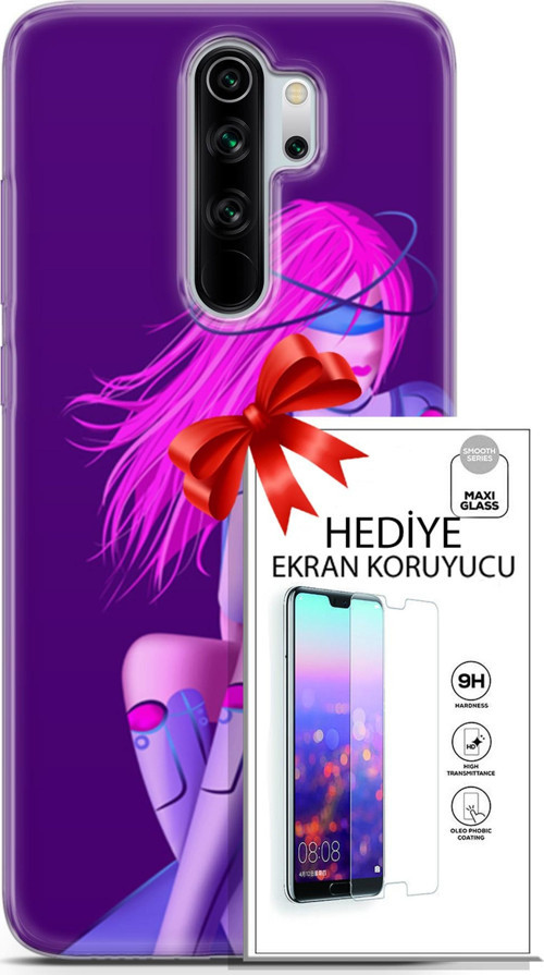 Xiaomi Redmi Note 8 Pro Kılıf Orijinal Seri Cyberpunk 02 Pembe Saçlı Kapak Ve Ekran Koruyucu