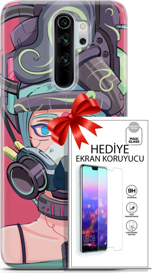 Xiaomi Redmi Note 8 Pro Kılıf Orijinal Seri Cyberpunk 06 Gaz Maskesi Koruyucu Kapak Ekran Koruyucu