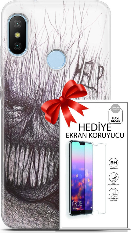 Xiaomi Mi A2 Lite Kılıf Orijinal Seri Soul 29 Şeytan Leke Tutmaz Kapak + Ekran Koruyucu