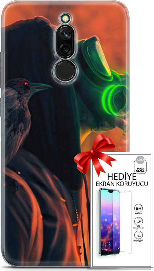 Xiaomi Redmi 8 Kılıf Orijinal Seri Algorand 01 Gaz Maskeli Telefon Kılıfı + Ekran Koruyucu