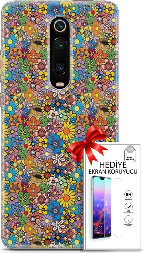 Xiaomi Mi 9T Kılıf Orijinal Seri Cardano 06 Küçük Çiçekler Koruyucu Kapak Ekran Koruyucu