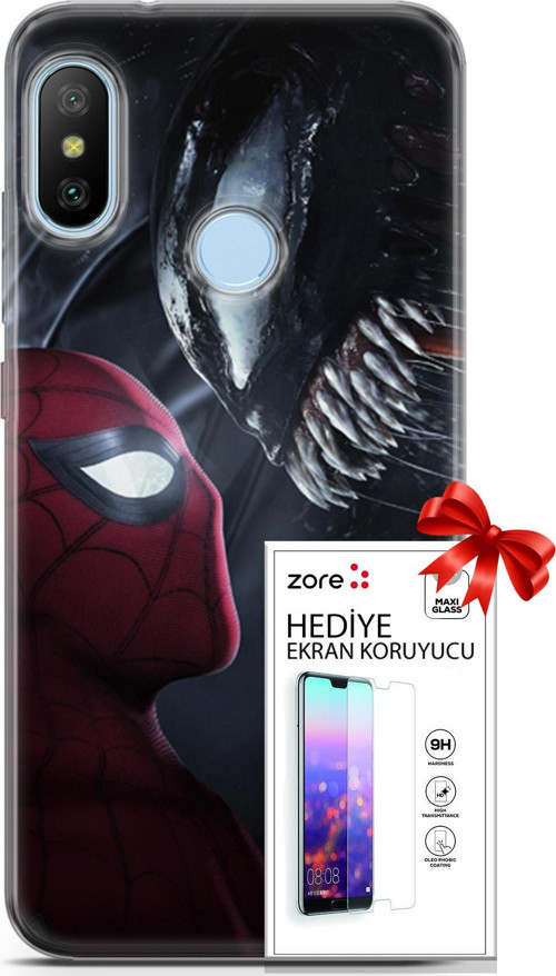 Xiaomi Mi A2 Lite Kılıf Orijinal Seri Supers 09 Spider-Man Vs Venom Uv Kılıf Ve Ekran Koruyucu