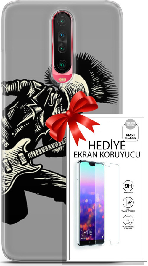 Xiaomi Poco X2 Kılıf Orijinal Seri Punky 07 Punk Gitarist Desenli Kılıf + Ön Ekran Koruyucu