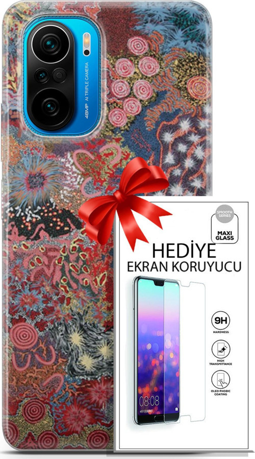 Xiaomi Poco F3 Kılıf Orijinal Seri Cardano 07 Suluboya Desenli Kılıf + Ön Ekran Koruyucu