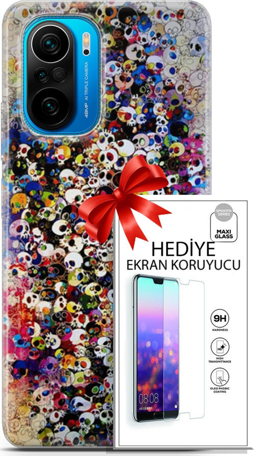 Xiaomi Poco F3 Kılıf Orijinal Seri Cardano 08 Kurukafalar Baskılı Kılıf + Ekran Koruyucu
