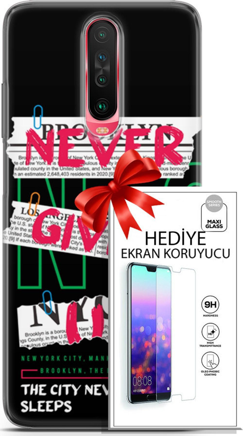 Xiaomi Poco X2 Kılıf Orijinal Seri Punky 21 Never Give Up Darbe Önleyici Kapak + Ön Ekran Koruyucu