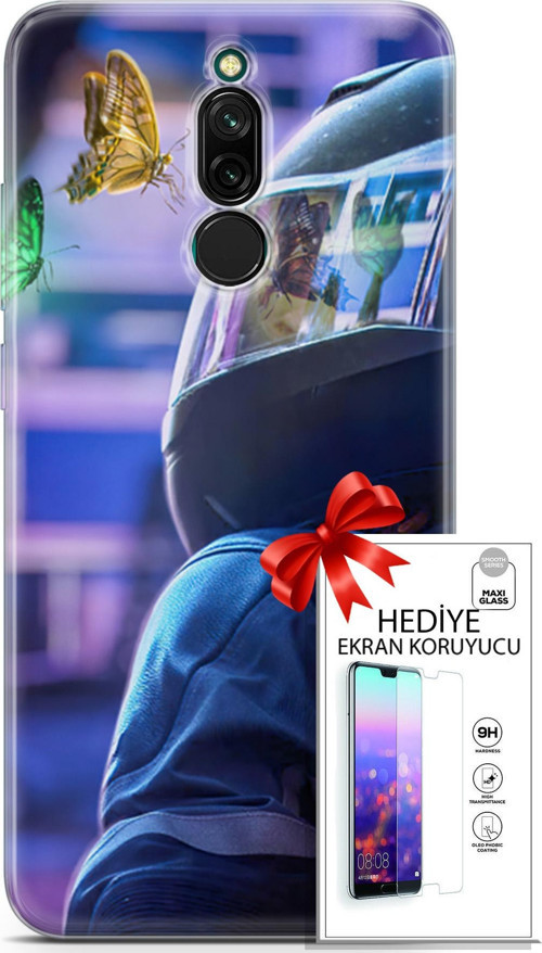 Xiaomi Redmi 8 Kılıf Orijinal Seri Algorand 26 Kelebekler Soft Kapak + Ekran Koruyucu