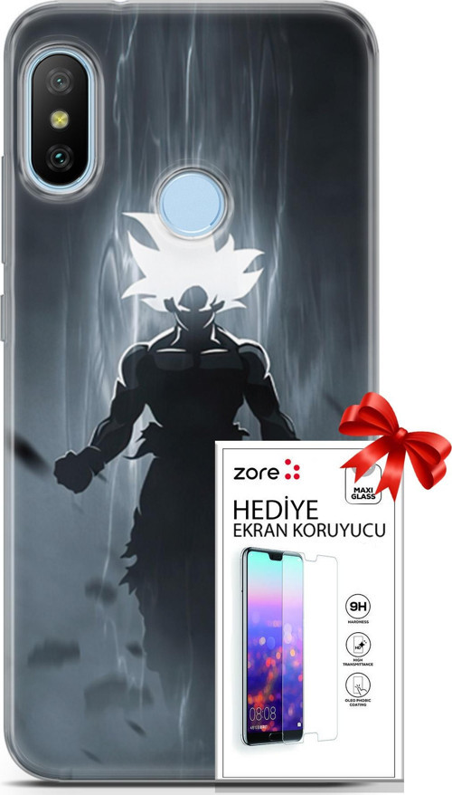 Xiaomi Mi A2 Lite Kılıf Orijinal Seri Supers 27 Dark Goku Lazer Kesim Silikon Ekran Koruyucu