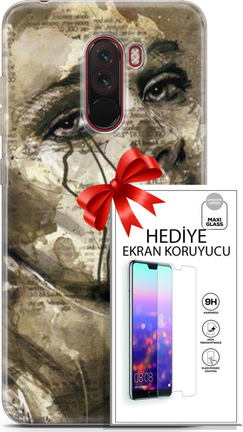 Xiaomi Pocophone F1 Kılıf Orijinal Seri Soul 17 Ağlayan Yüz Yumuşak Kılıf + Ekran Koruyucu