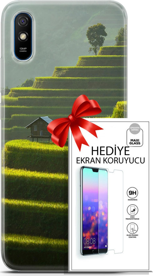 Xiaomi Redmi 9A Kılıf Orijinal Seri Fantasy 23 Çay Tarlası Telefon Kabı Ve Ekran Koruyucu