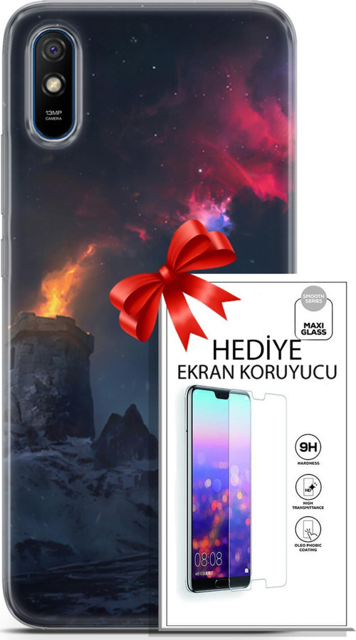 Xiaomi Redmi 9A Kılıf Orijinal Seri Fantasy 28 Kuzey Işıkları İz Bırakmayan Kılıf + Ön Ekran Koruyucu
