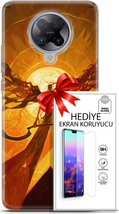 Xiaomi Poco F2 Pro Kılıf Orijinal Seri Cardano 27 Şeytan Lazer Kesim Silikon Ekran Koruyucu