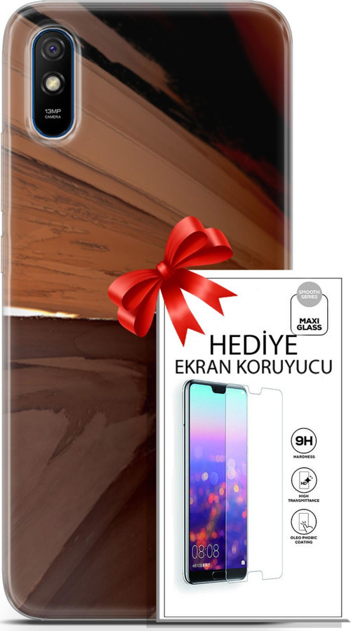 Xiaomi Redmi 9A Kılıf Orijinal Seri Nature 01 Kahverengi Tonlar Telefon Kılıfı + Ekran Koruyucu