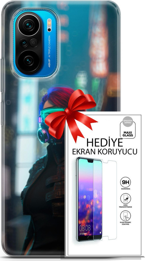 Xiaomi Poco F3 Kılıf Orijinal Seri Cyberpunk 04 Vr Glass Silikon Kılıf + Ekran Koruyucu Full Koruma
