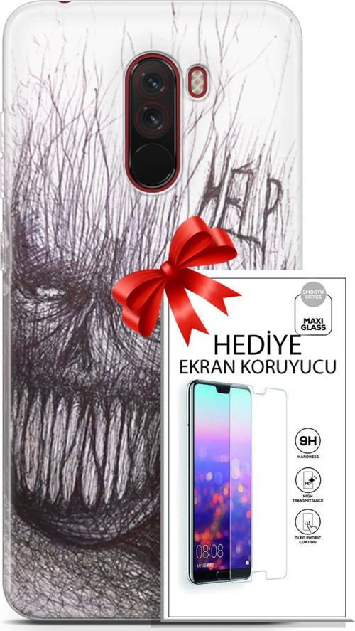 Xiaomi Pocophone F1 Kılıf Orijinal Seri Soul 29 Şeytan Leke Tutmaz Kapak + Ekran Koruyucu