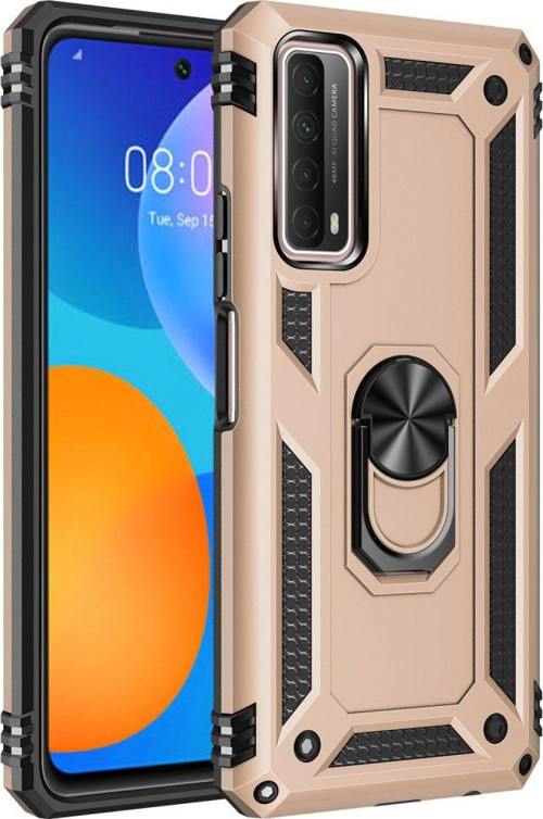 Huawei P Smart 2021 Kılıf Sofya Yüzüklü Silikon Kapak - Gold