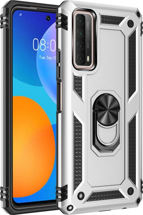 Huawei P Smart 2021 Kılıf Sofya Yüzüklü Silikon Kapak - Gümüş
