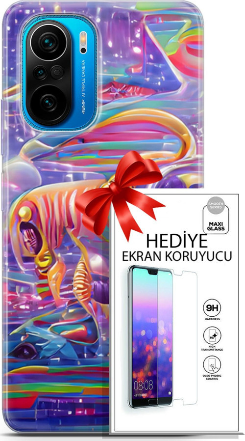 Xiaomi Poco F3 Kılıf Orijinal Seri Cyberpunk 11 4. Boyut 4K Baskılı Kılıf + Ekran Koruyucu Full Koruma