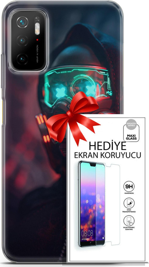 Xiaomi Poco M3 Pro Kılıf Orijinal Seri Cyberpunk 03 Vr Maske Arka Kapak + Ekran Koruyucu