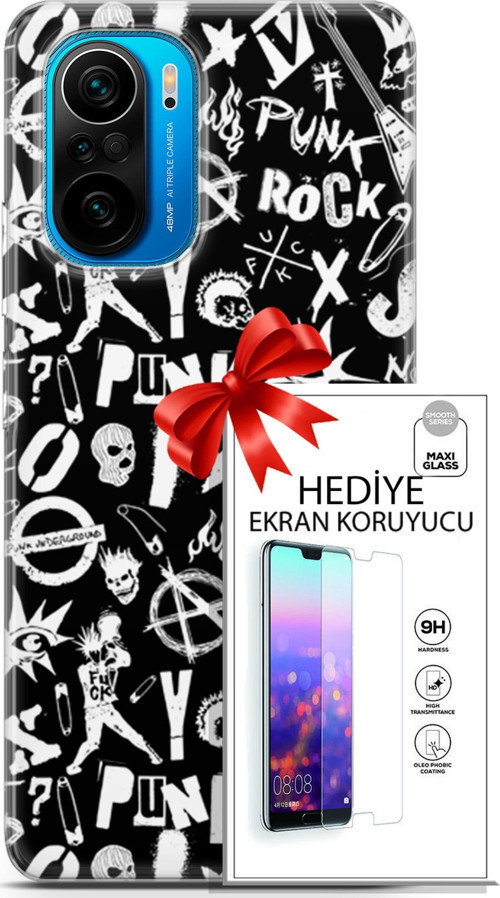 Xiaomi Poco F3 Kılıf Orijinal Seri Punky 18 Rock Punk Parlak Kılıf + Ekran Koruyucu Full Korumake
