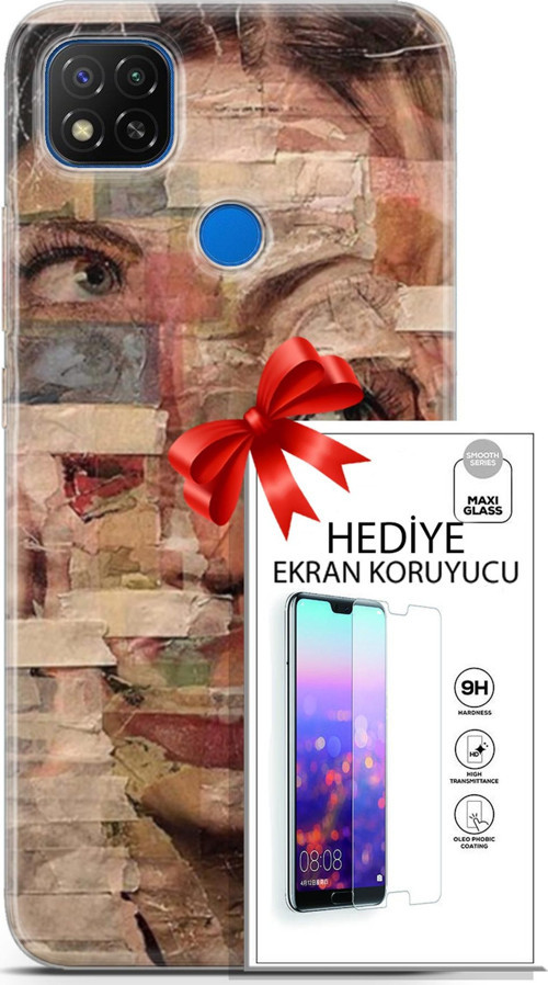Xiaomi Redmi 9C Kılıf Orijinal Seri Soul 20 Yüz Göz Renkli Kılıf Ekran Koruyucu