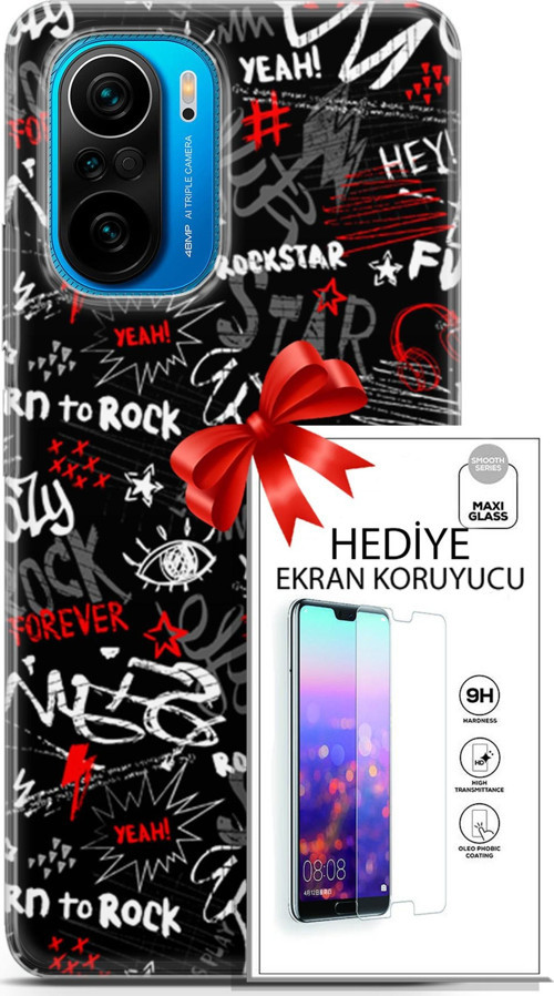 Xiaomi Poco F3 Kılıf Orijinal Seri Punky 25 Yeah Rock Soyulmayan Kılıf + Ekran Koruyucu Full Koruma