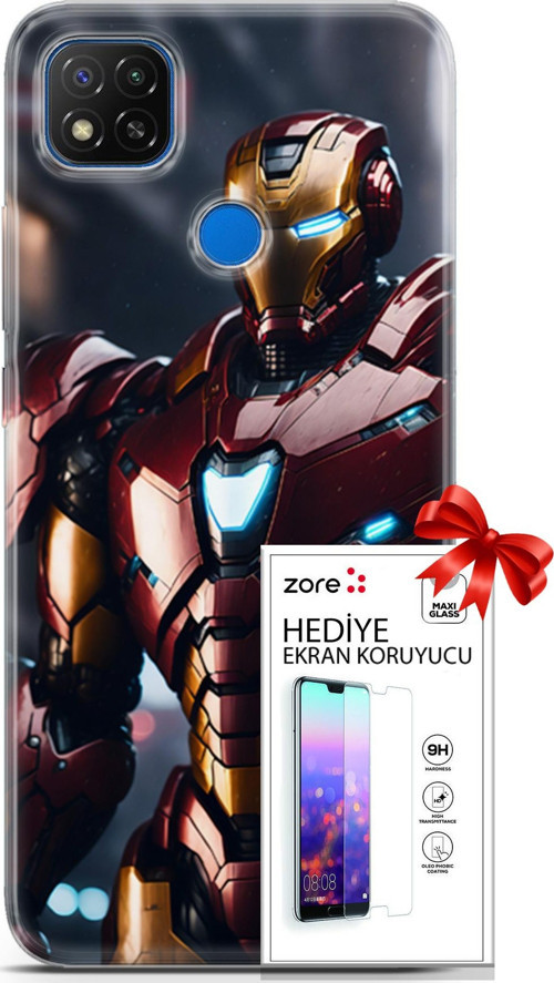 Xiaomi Redmi 9C Kılıf Orijinal Seri Supers 23 Iron Man Telefon Kabı Ve Ekran Koruyucu