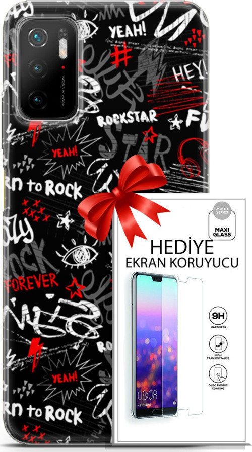 Xiaomi Poco M3 Pro Kılıf Orijinal Seri Punky 25 Yeah Rock Soyulmayan Kılıf + Ekran Koruyucu Full Koruma