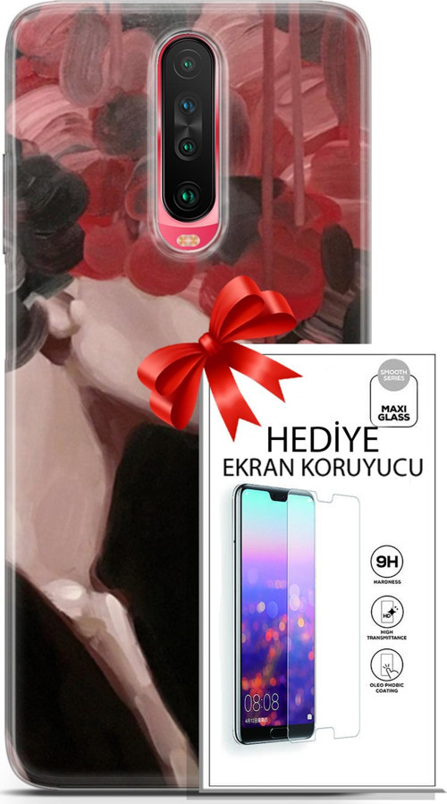 Xiaomi Poco X2 Kılıf Orijinal Seri Soul 19 Kırmızı Pembe Siyah Tam Koruma Kılıf + Ekran Koruyucu