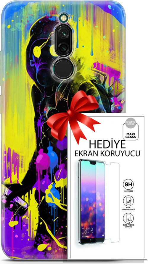 Xiaomi Redmi 8 Kılıf Orijinal Seri Cardano 19 Sarı Mavi Mor Tam Koruma Kılıf + Ekran Koruyucu