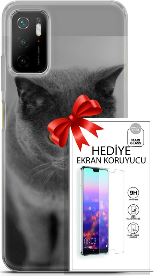 Xiaomi Poco M3 Pro Kılıf Orijinal Seri Scotish-British 04 Turuncu Göz Silikon Kılıf + Ekran Koruyucu