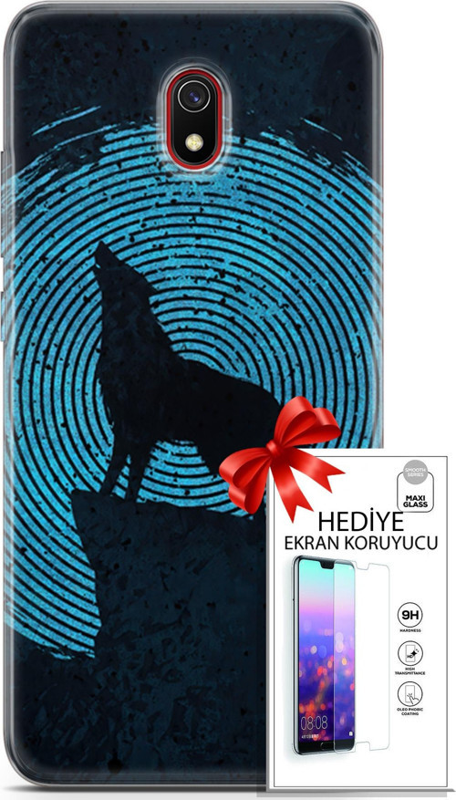 Xiaomi Redmi 8A Kılıf Orijinal Seri Algorand 05 Parmak İzi Kurt Koruma Kılıfı + Ekran Koruyucu