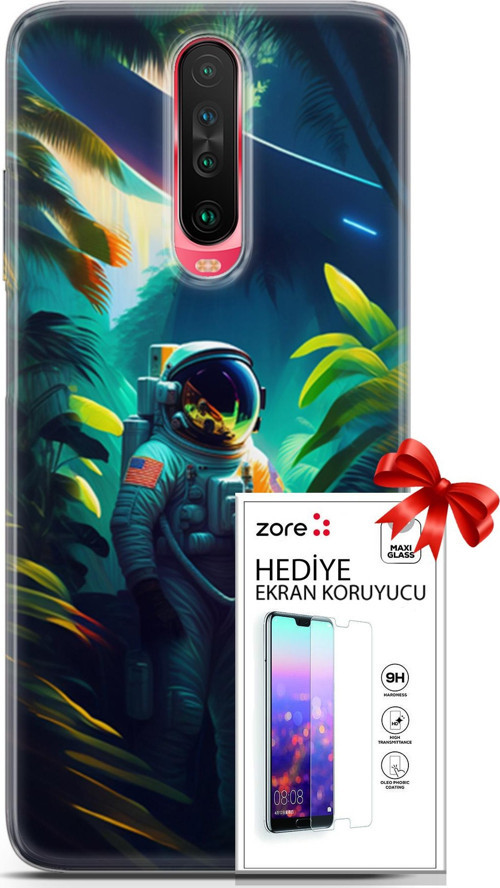 Xiaomi Poco X2 Kılıf Orijinal Seri Supers 10 Astronot Full Hd Kılıf + Ekran Koruyucu