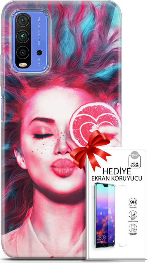 Xiaomi Redmi 9T Kılıf Orijinal Seri Algorand 08 Greyfurt Baskılı Kılıf + Ekran Koruyucu