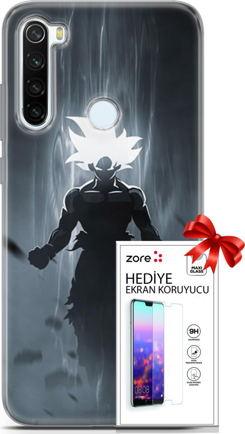 Xiaomi Redmi Note 8T Kılıf Orijinal Seri Supers 27 Dark Goku Lazer Kesim Silikon Ekran Koruyucu