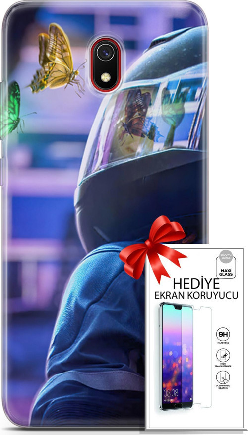 Xiaomi Redmi 8A Kılıf Orijinal Seri Algorand 26 Kelebekler Soft Kapak + Ekran Koruyucu