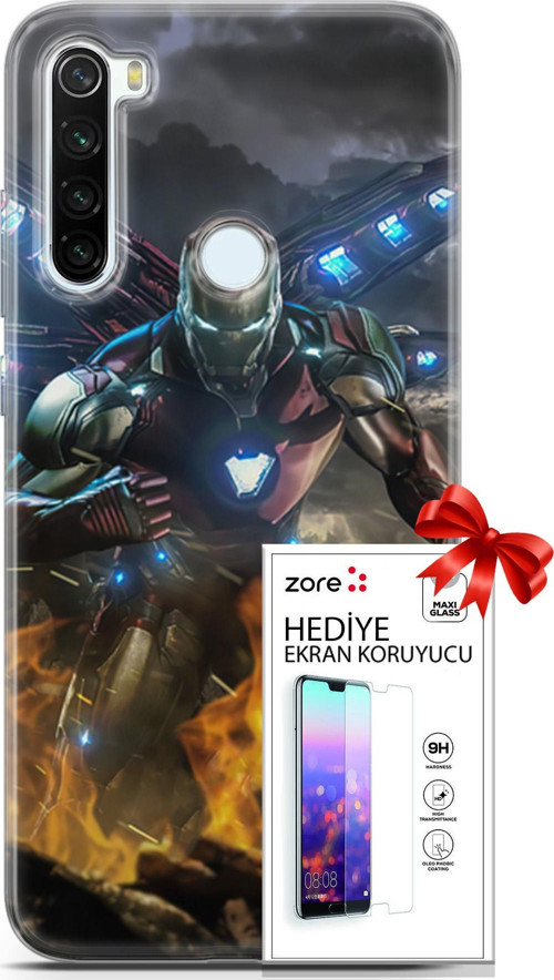 Xiaomi Redmi Note 8T Kılıf Orijinal Seri Supers 30 Iron Man Kenarları Şeffaf Kapak Ve Ekran Koruyucu