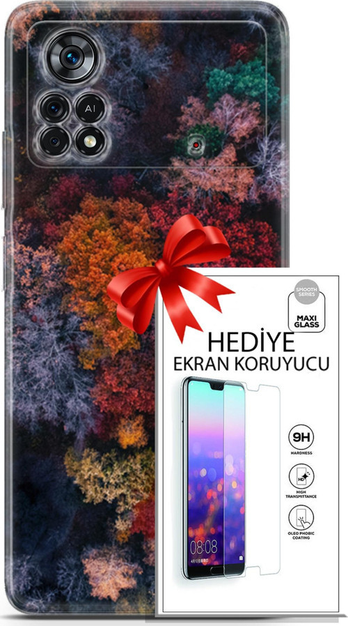 Xiaomi Poco X4 Pro 5G Kılıf Orijinal Seri Fantasy 16 Renkli Ağaçlar Hediyelik Kılıf Ve Ekran Koruyucu