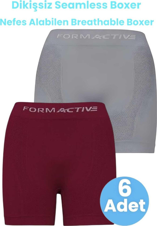 Erkek Dikişsiz/Seamless Nefes Alabilen Boxer 6 Adet Gri - Bordo M-L