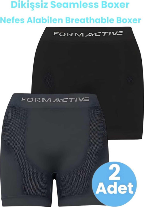 Erkek Dikişsiz/Seamless Nefes Alabilen Boxer 2'Li Set Siyah - Füme L-XL