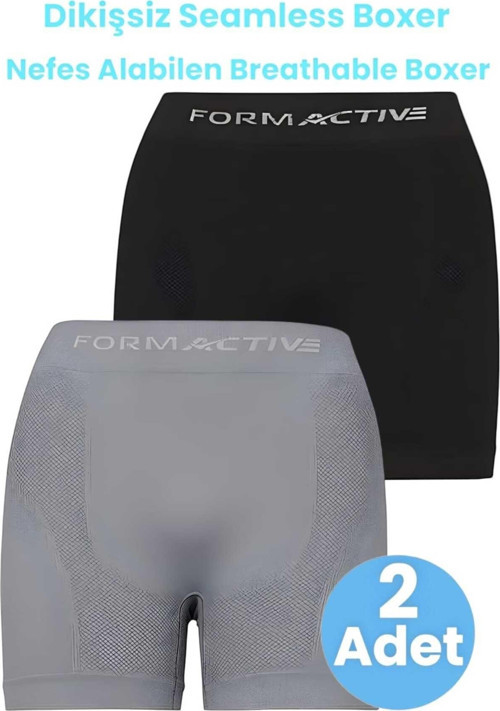 Erkek Dikişsiz/Seamless Nefes Alabilen Boxer 2'Li Set Siyah - Gri L-XL