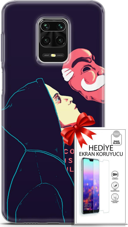 Xiaomi Redmi Note 9 Pro Kılıf Orijinal Seri Algorand 18 Illusion Parlak Kılıf + Ekran Koruyucu Full